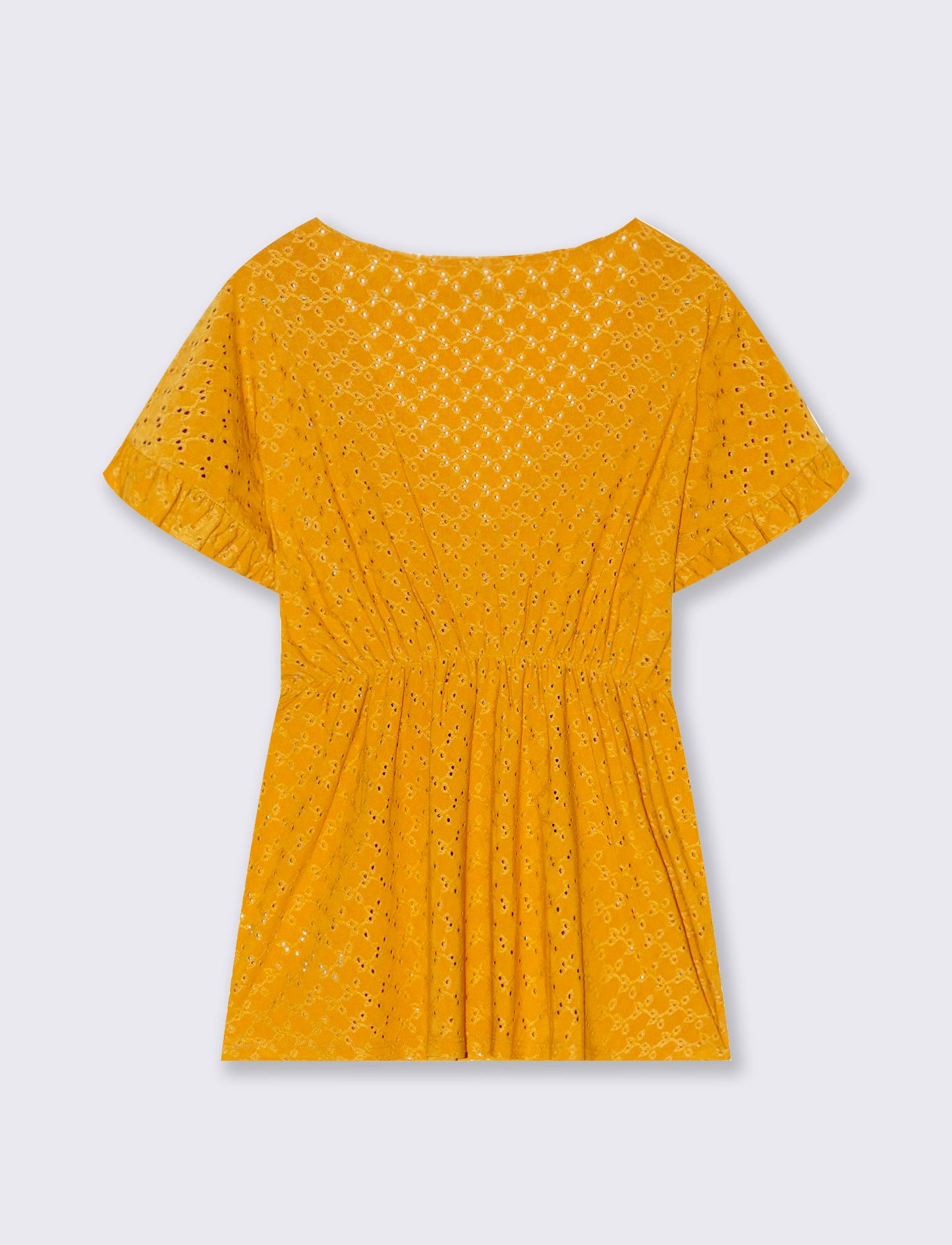 T-shirt in pizzo con elastico in vita da donna - Senape