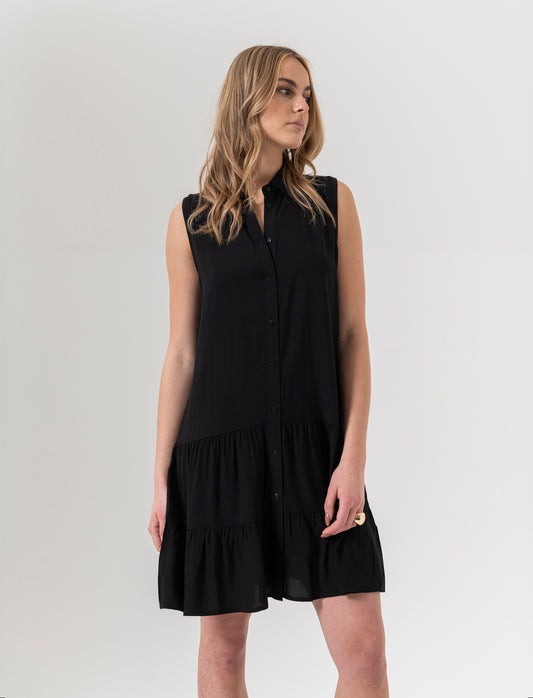 Woman's short chemisier dress - Black