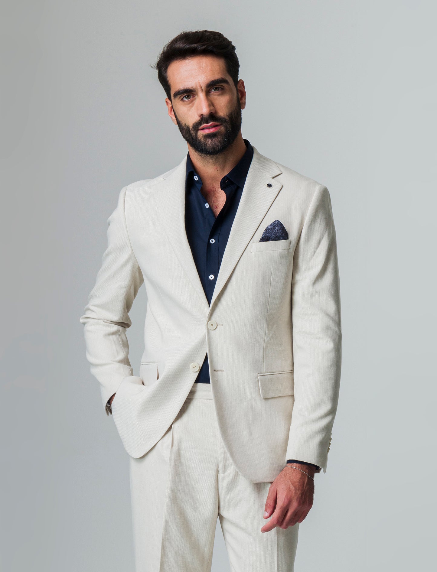 Man's structured fabric suit blazer - Beige