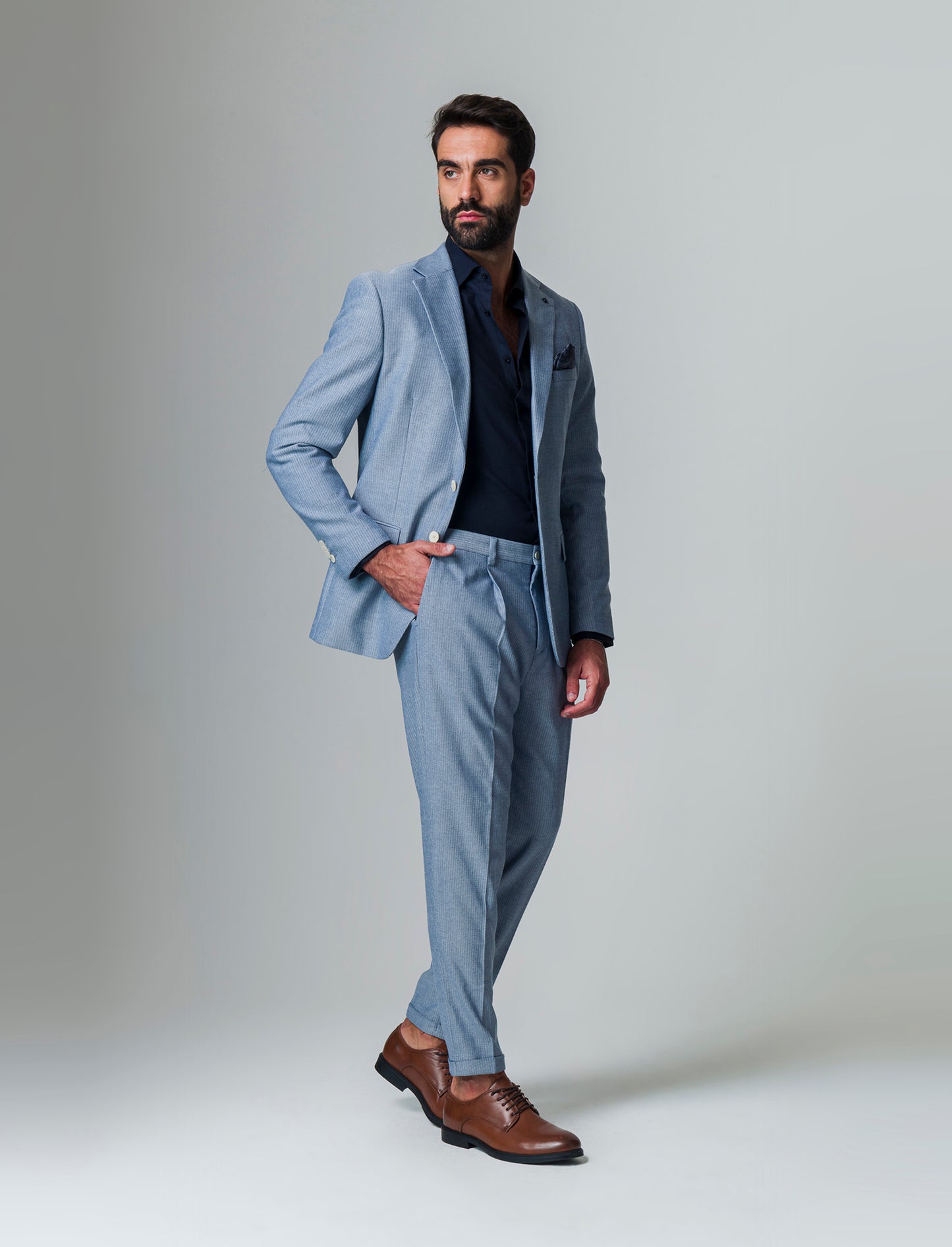 Pantaloni da completo tessuto strutturato da uomo - Bluette