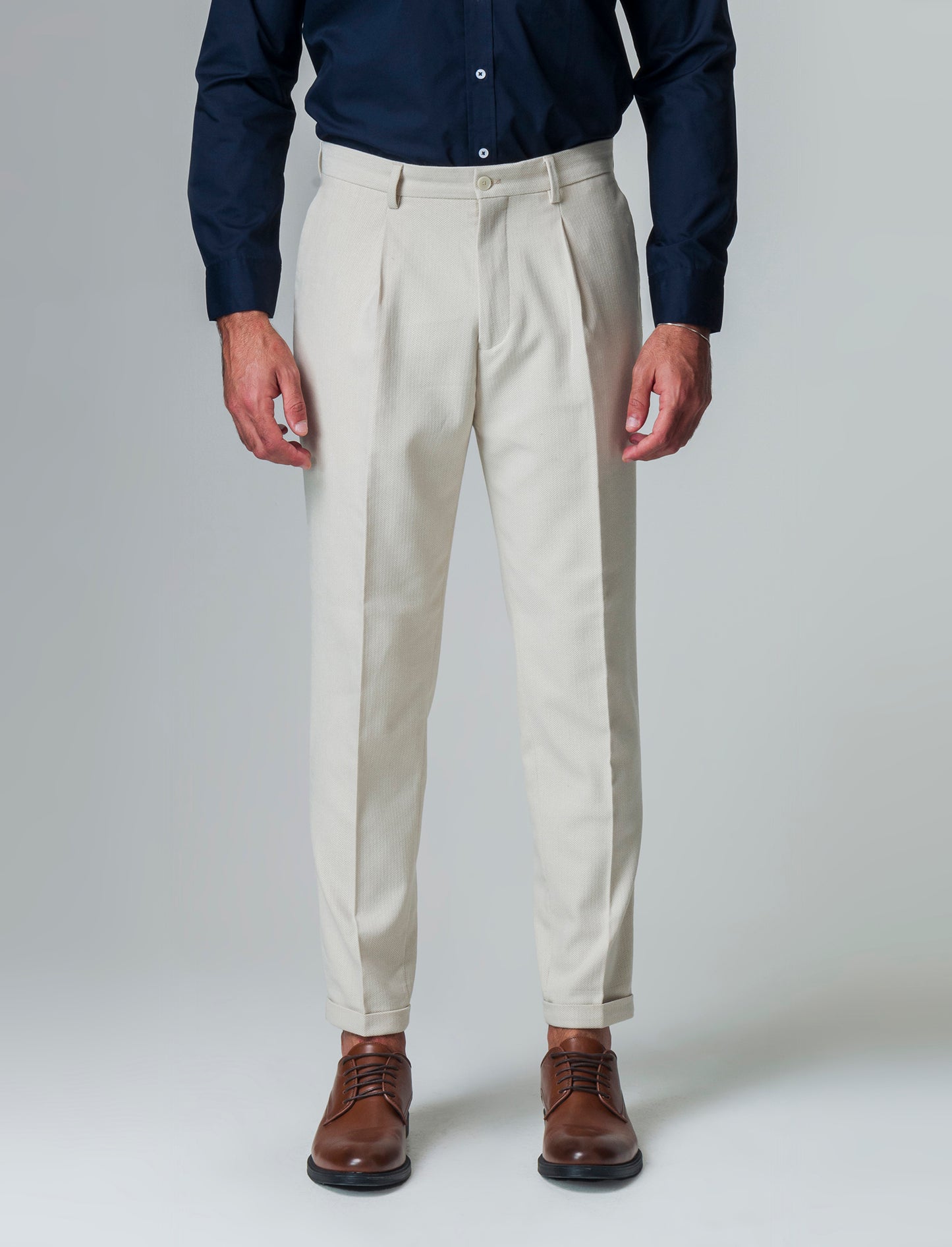 Pantaloni da completo tessuto strutturato da uomo - Beige