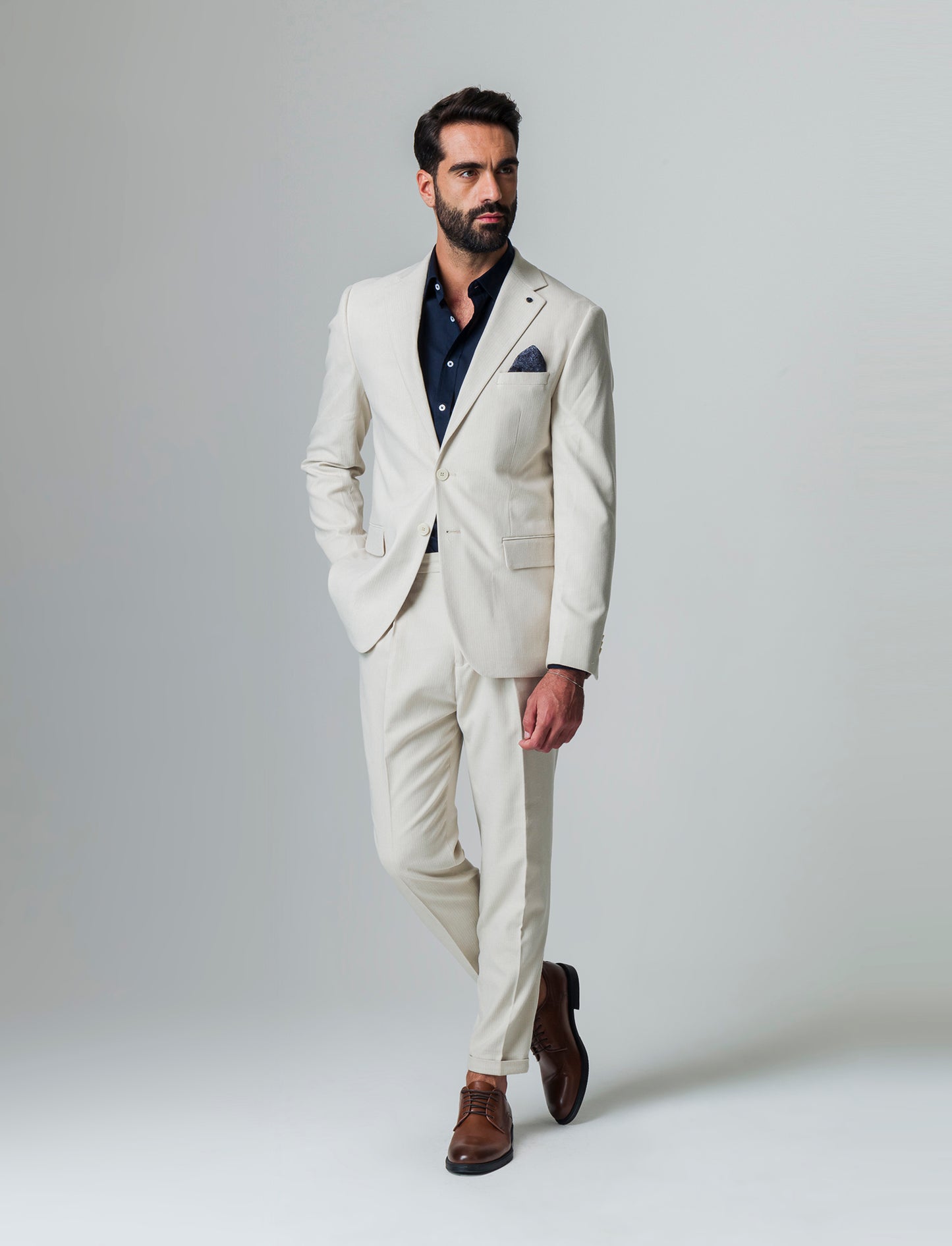 Pantaloni da completo tessuto strutturato da uomo - Beige