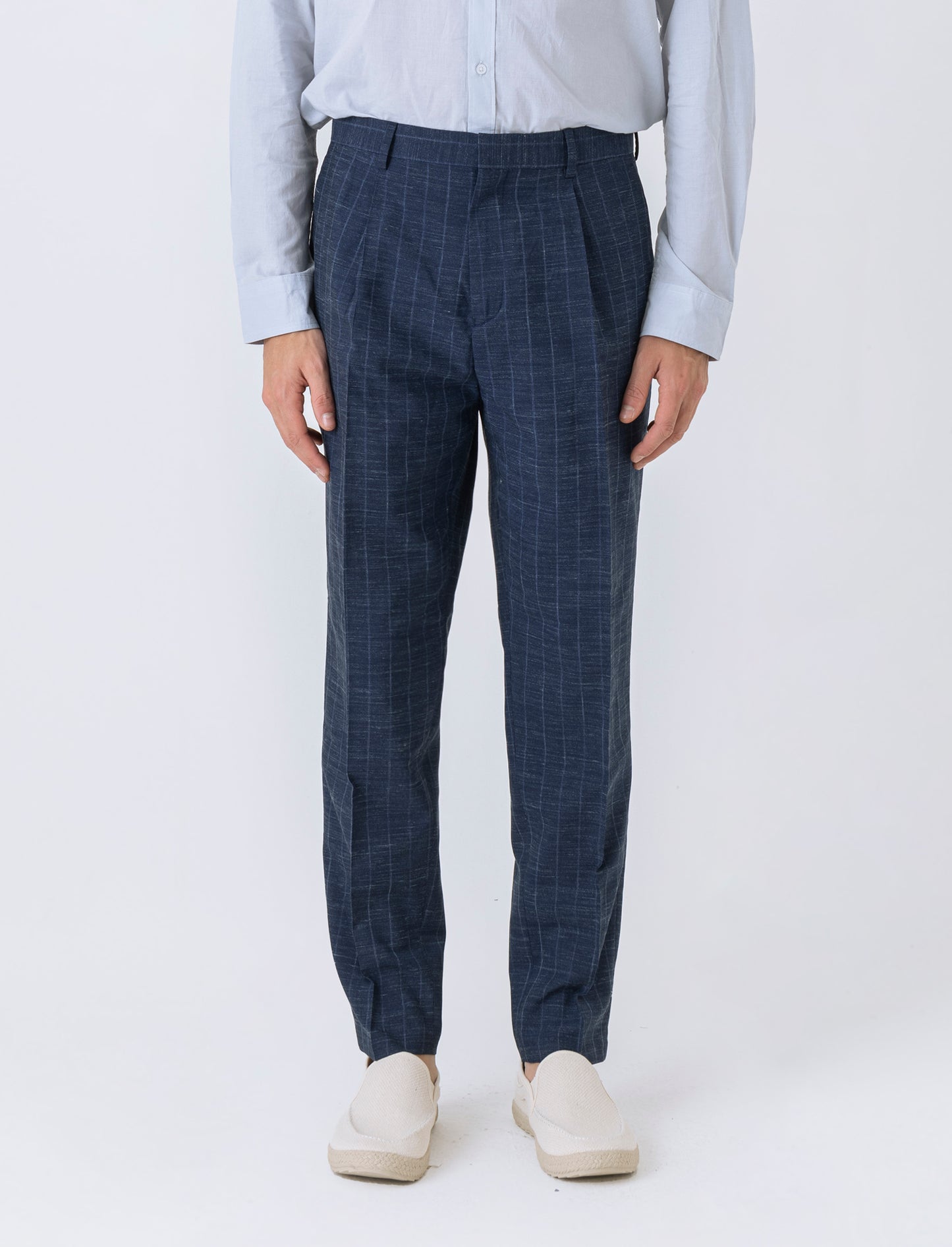 Pantaloni da completo gessato effetto slub da uomo - Blu melange