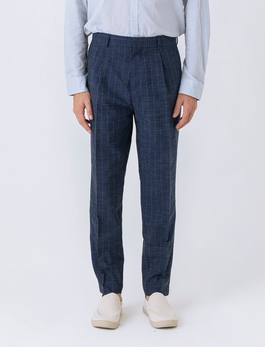 Man's slub effect pinstripe suit trousers - Blue