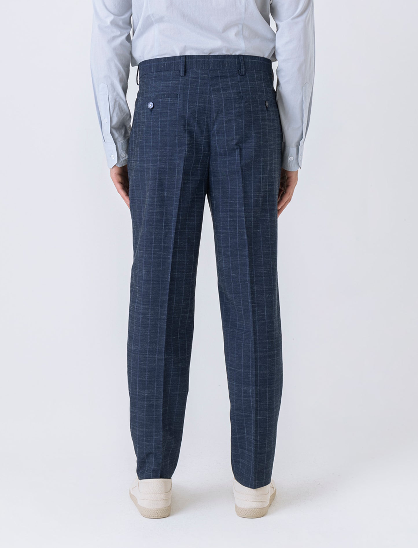 Pantaloni da completo gessato effetto slub da uomo - Blu melange