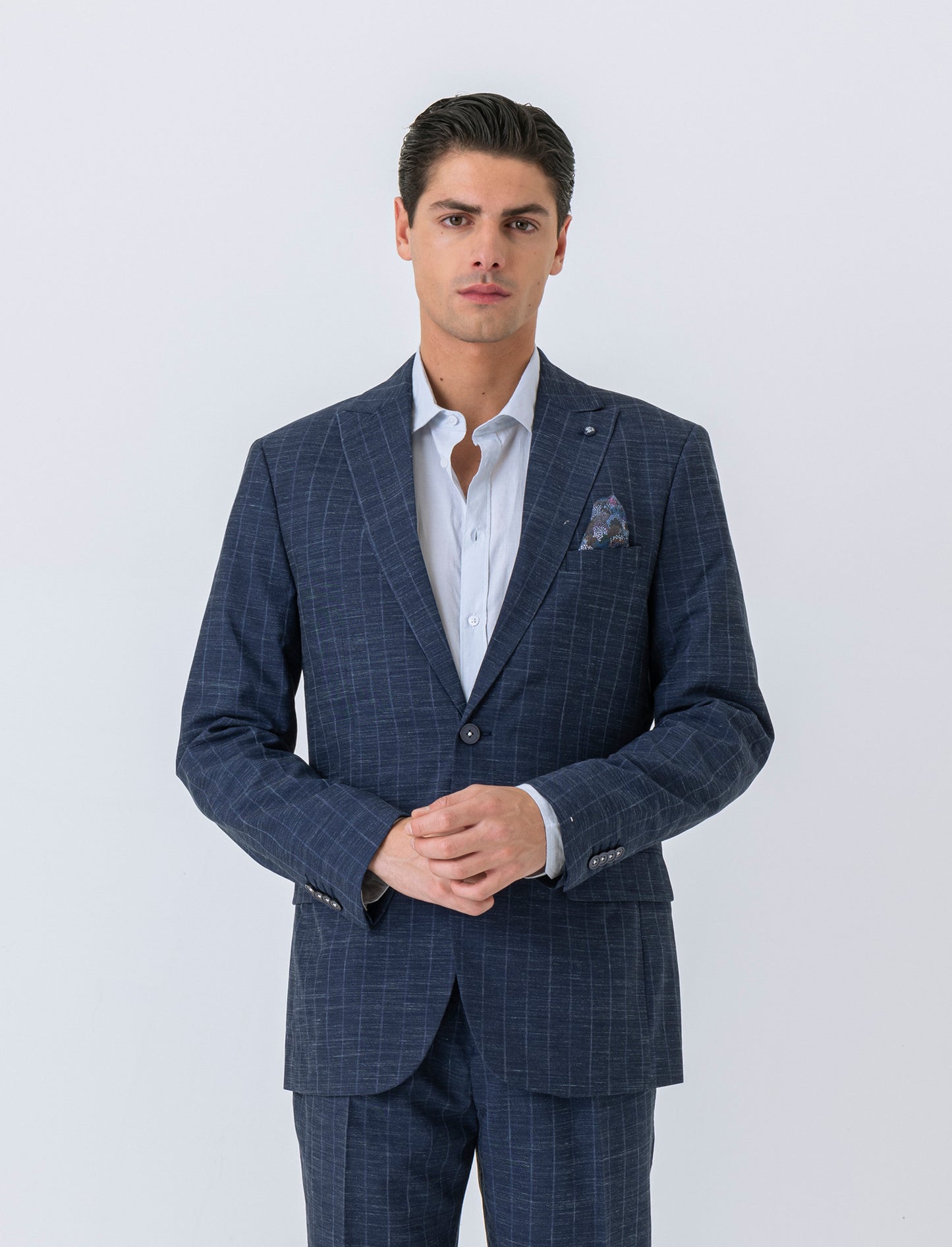 Man's pinstriped slub effect blazer - Blue