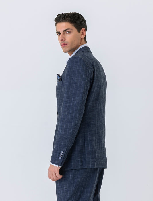 Man's pinstriped slub effect blazer - Blue