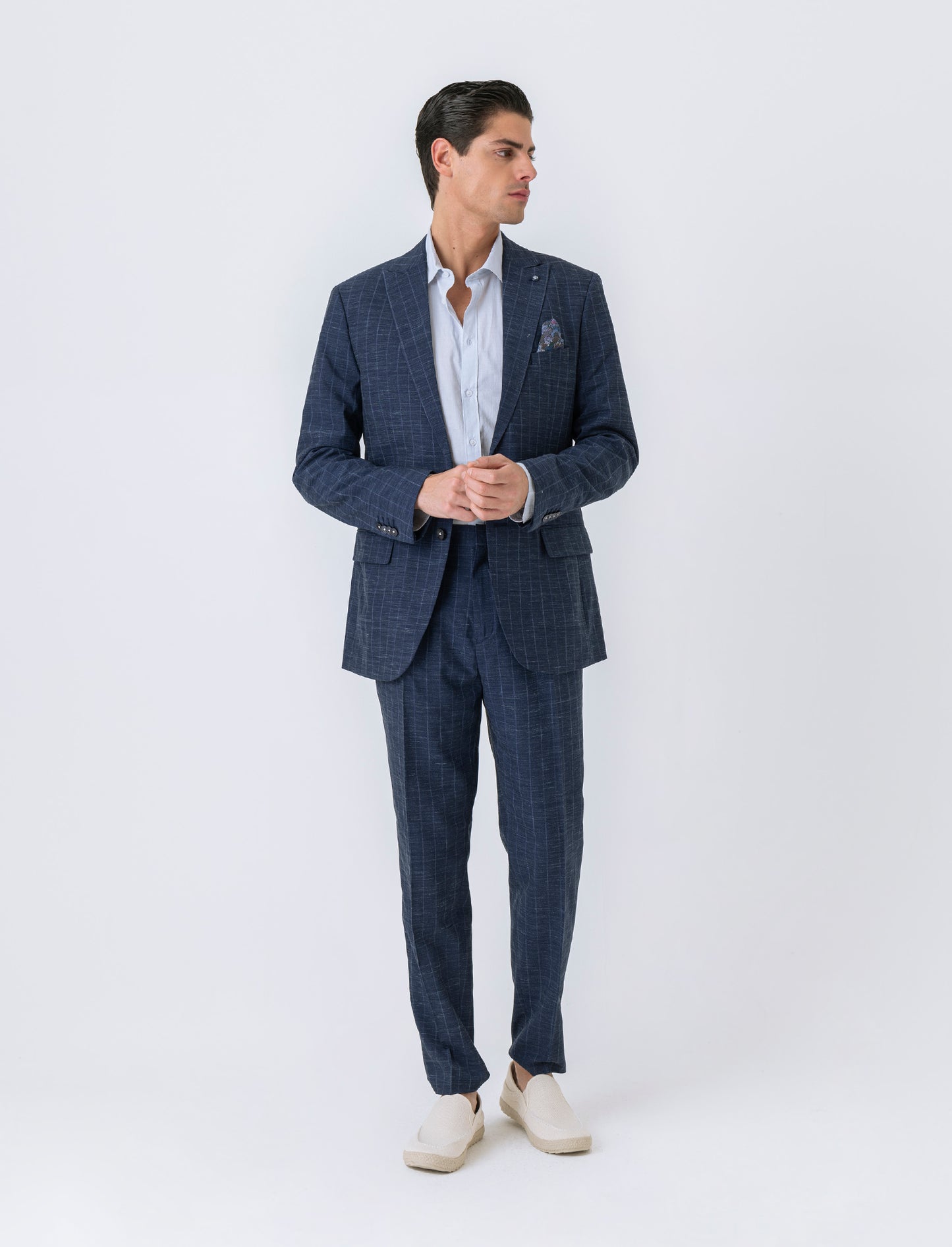 Man's pinstriped slub effect blazer - Blue