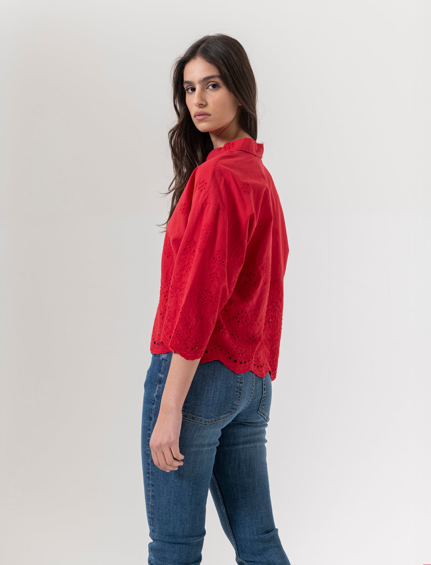 Camicia in pizzo da donna - Rosso scarlatto