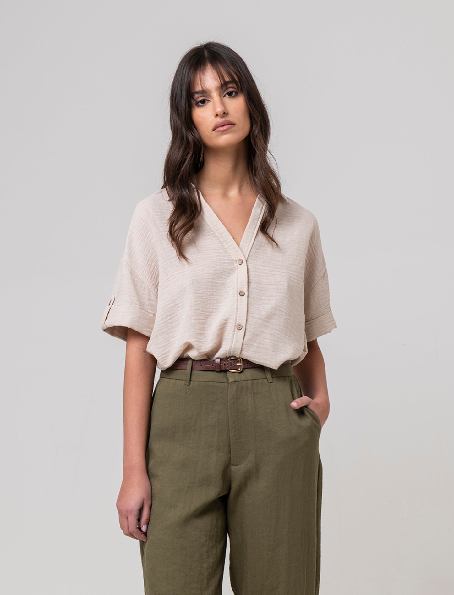 Woman's short sleeve shirt - Brown