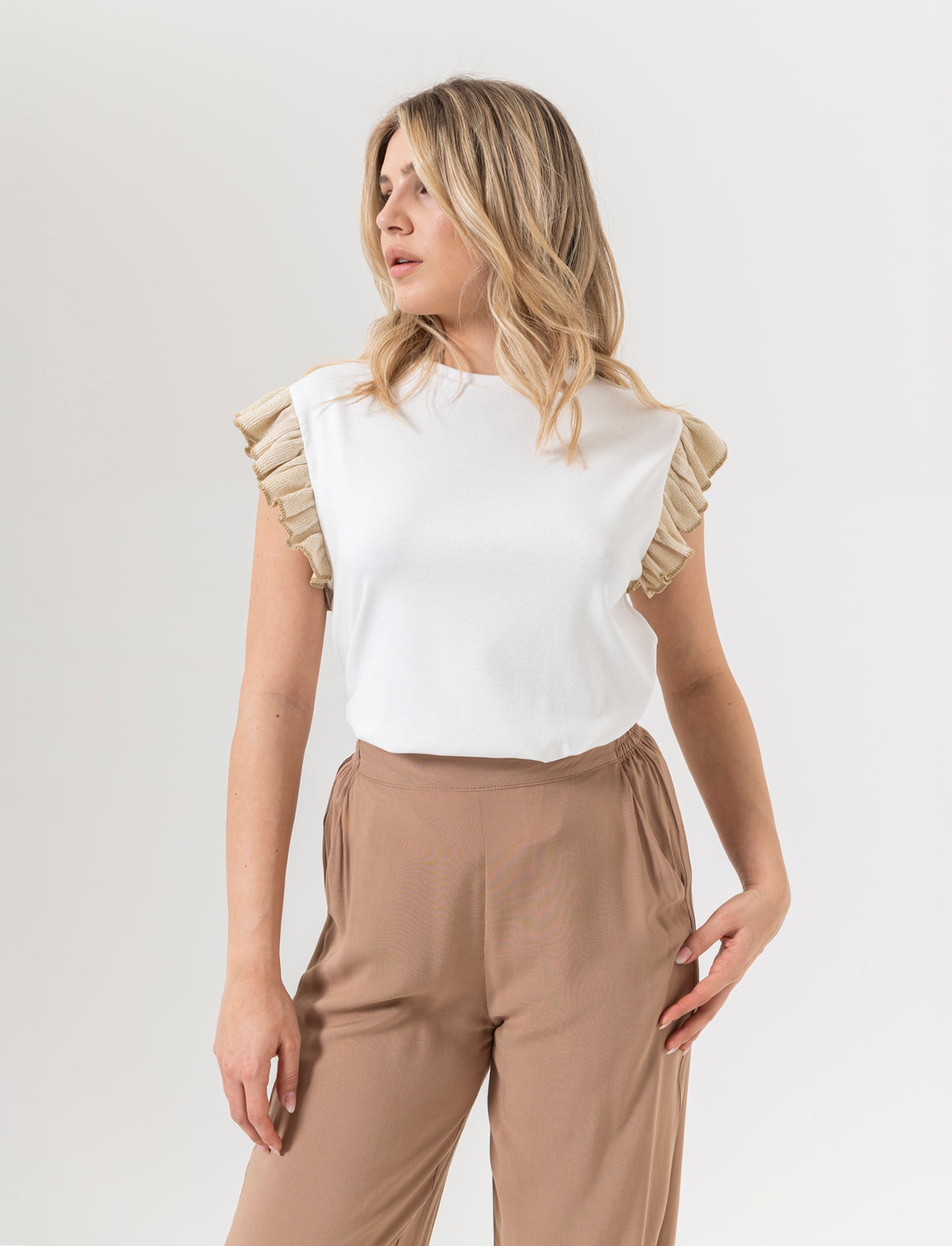 T-shirt con rouches da donna - Bianco