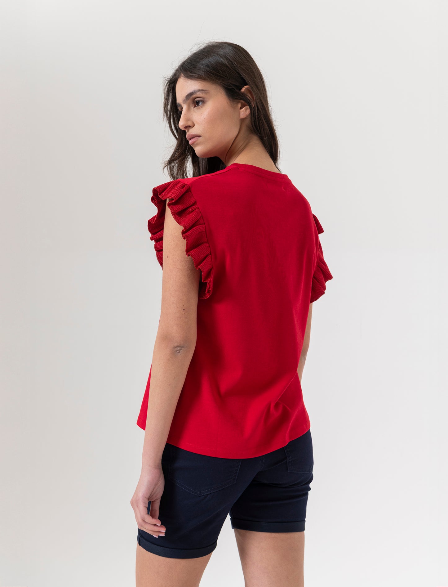 T-shirt con rouches da donna - Rosso scarlatto