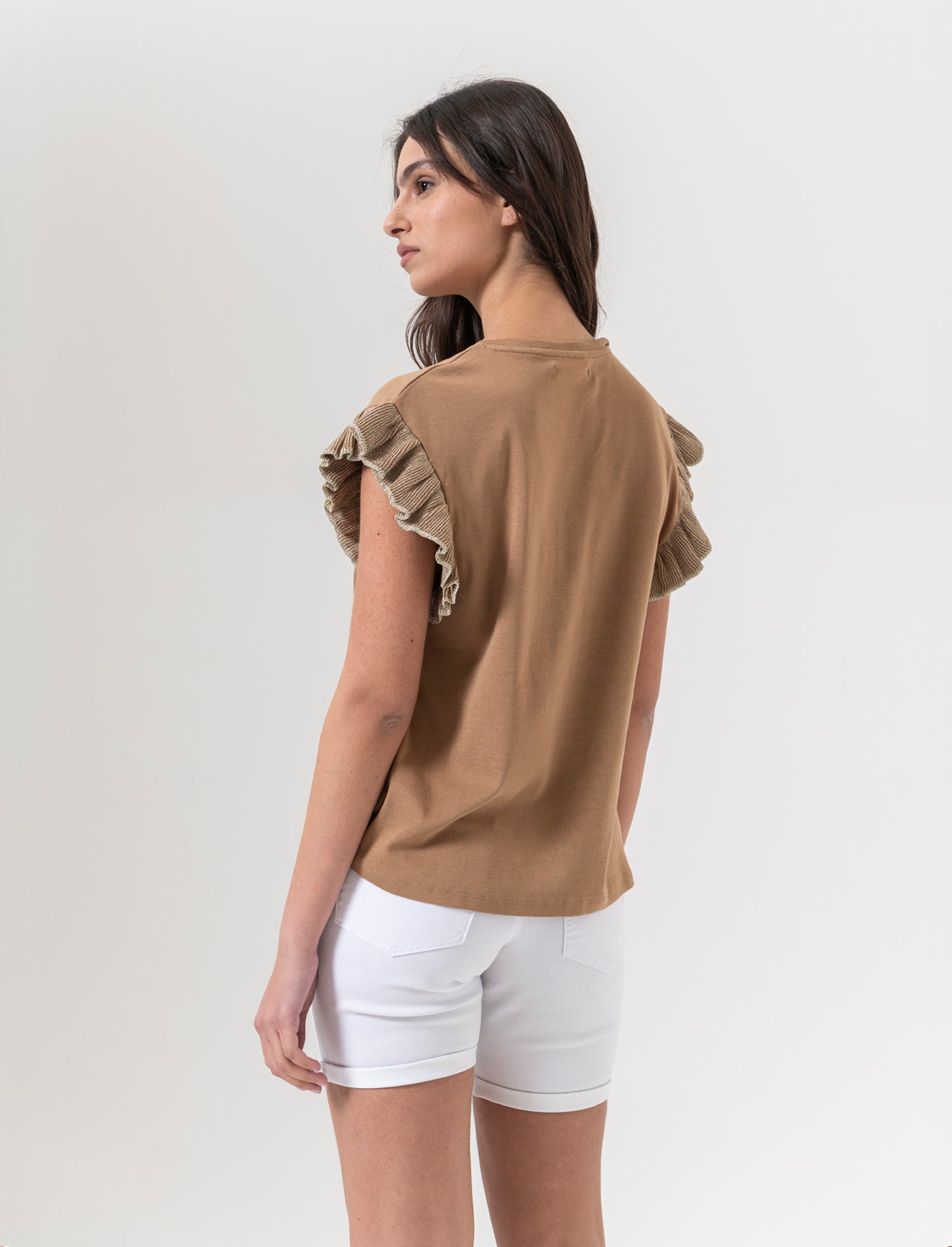 T-shirt con rouches da donna - Caramello