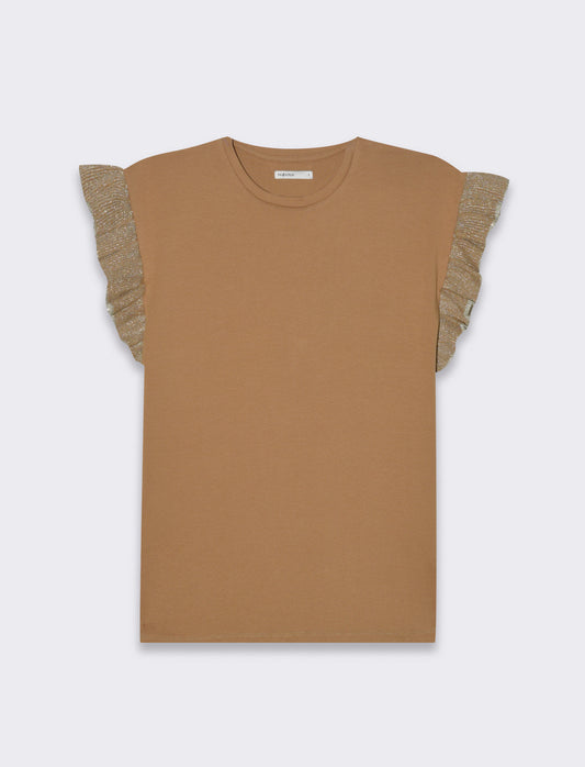 T-shirt con rouches da donna - Caramello