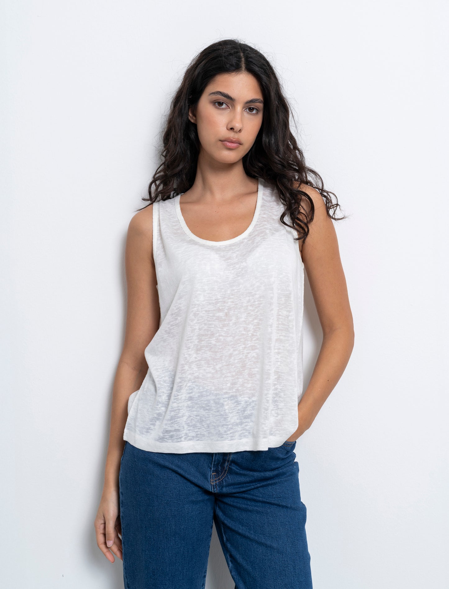 Top in tessuto effetto lino da donna - Avorio