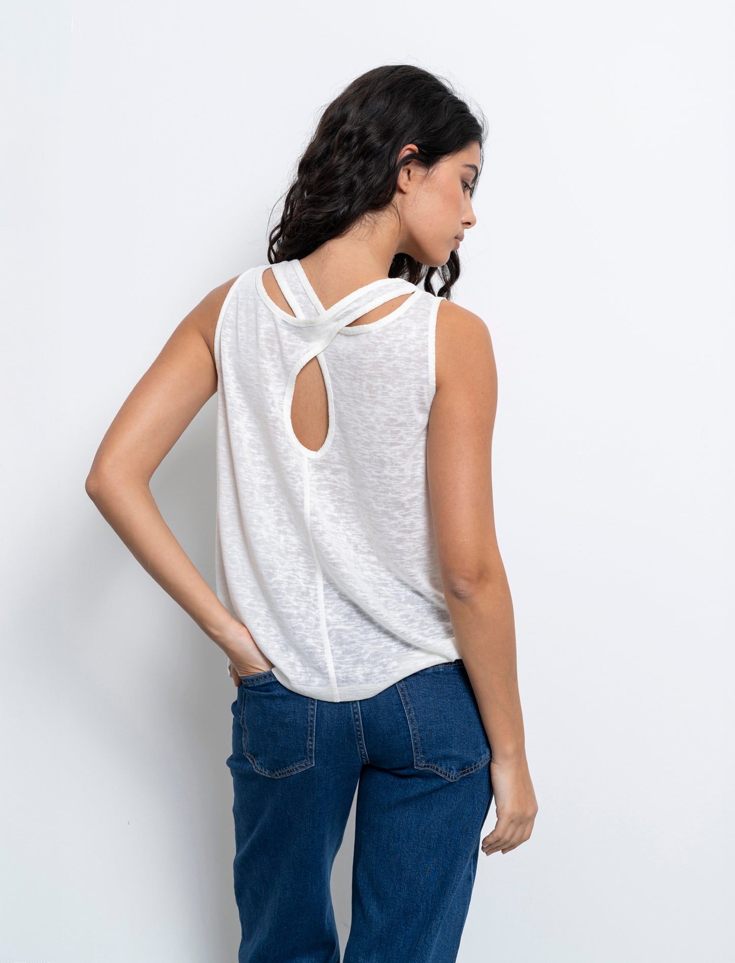 Top in tessuto effetto lino da donna - Avorio