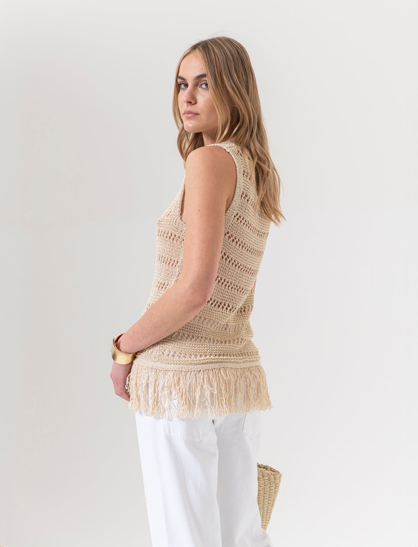 Top crochet con frange da donna - Oro