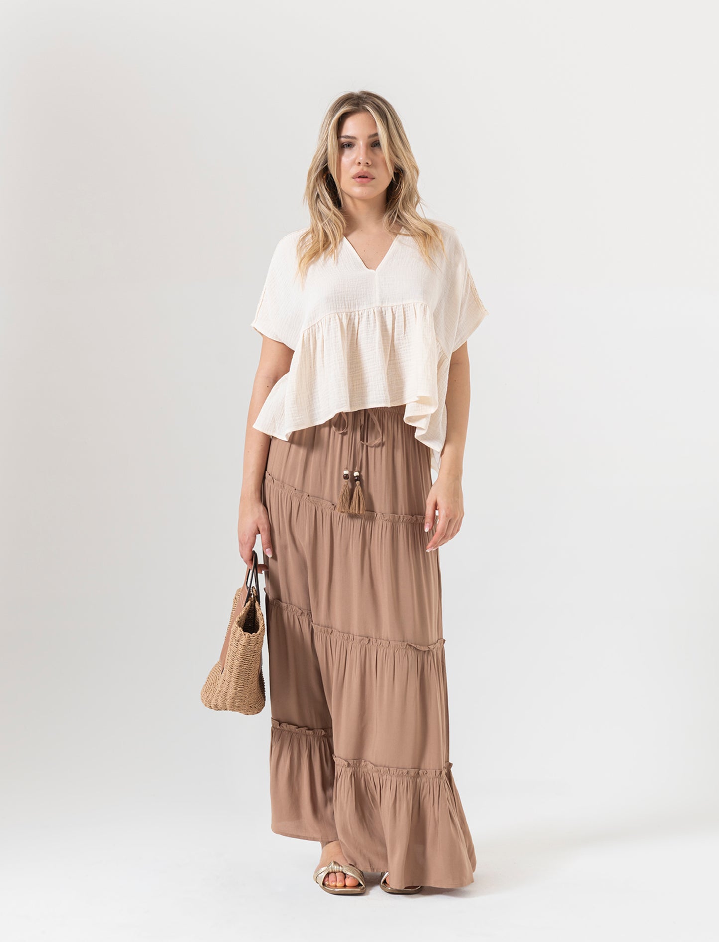Top con inserto di pizzo da donna - Avorio