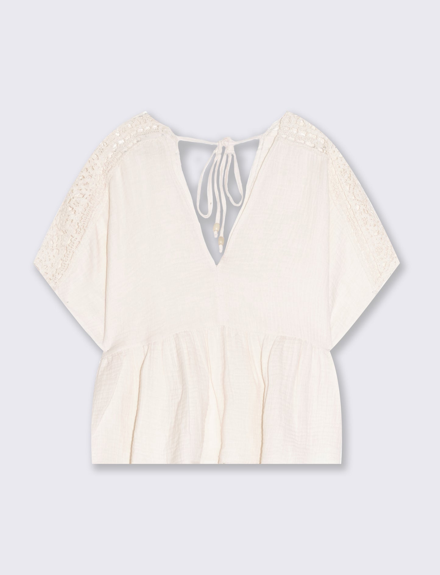 Top con inserto di pizzo da donna - Avorio