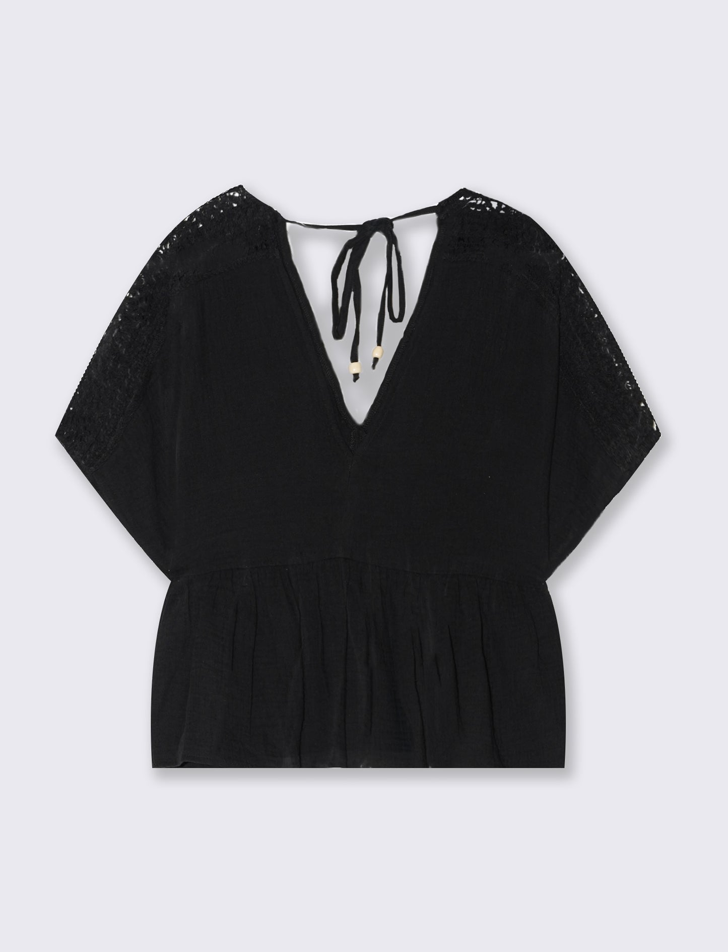 Top con inserto di pizzo da donna - Nero