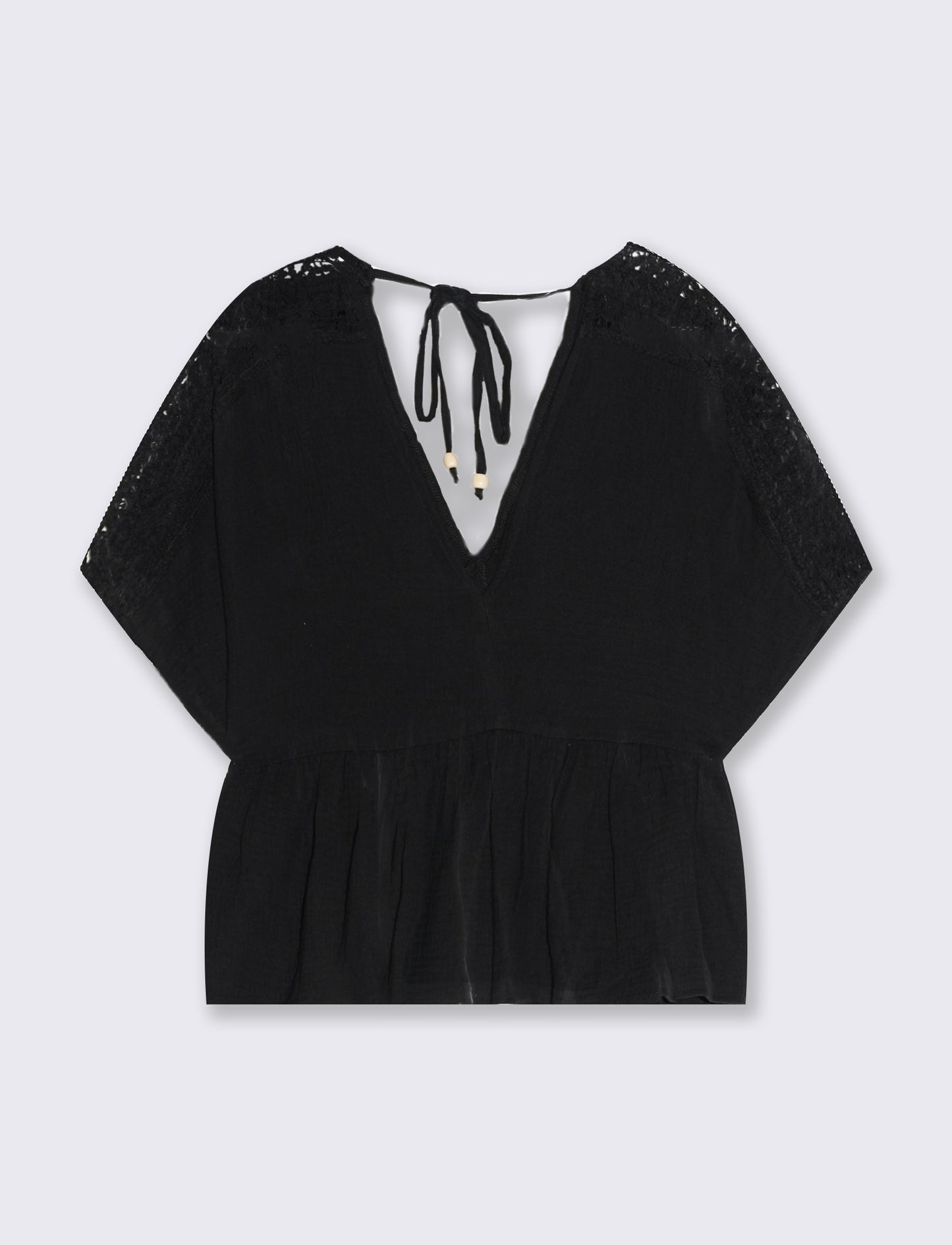 Top con inserto di pizzo da donna - Nero