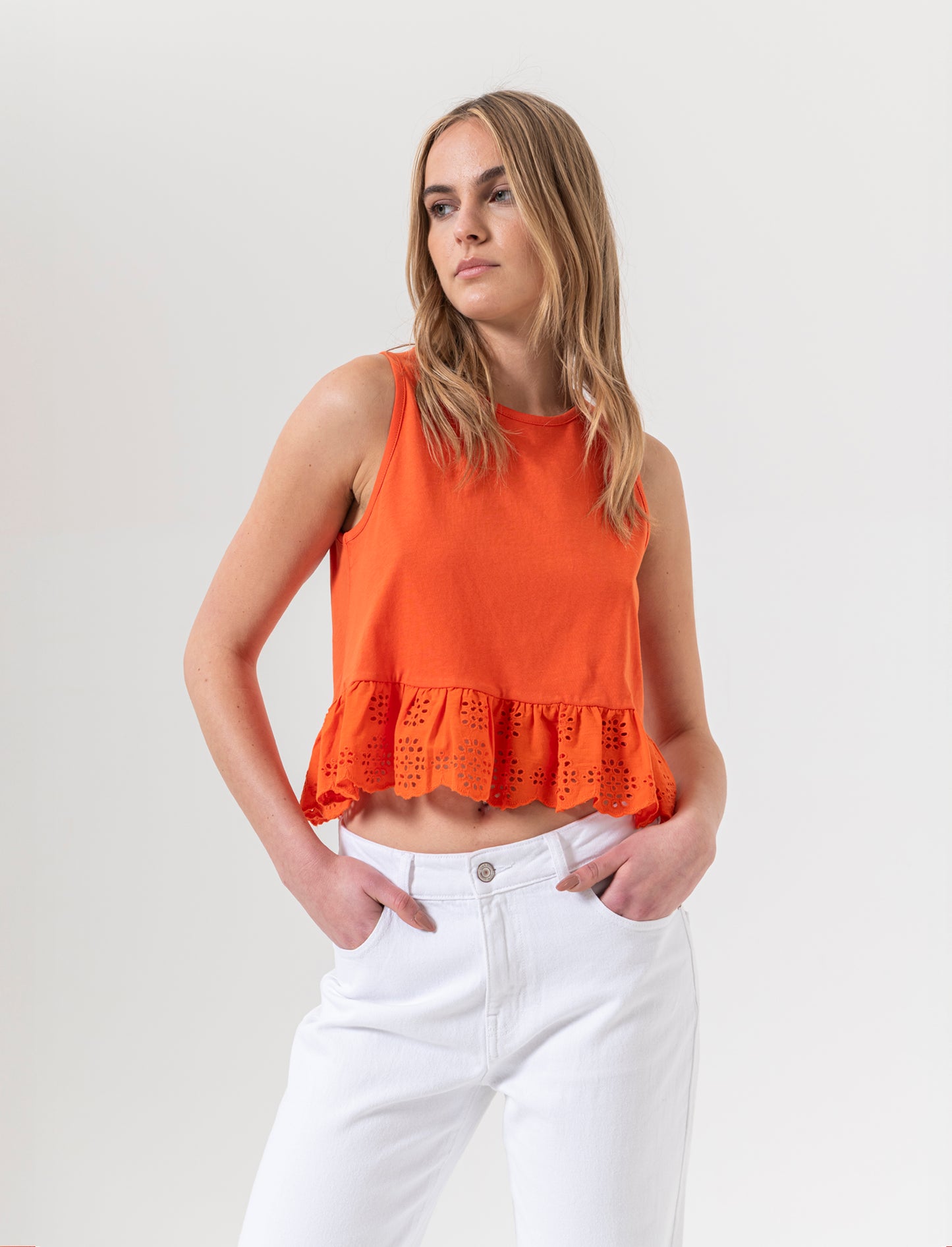 Top con volant da donna - Arancio