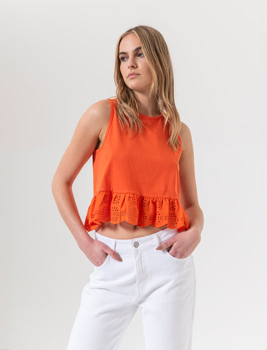 Top con volant da donna - Arancio