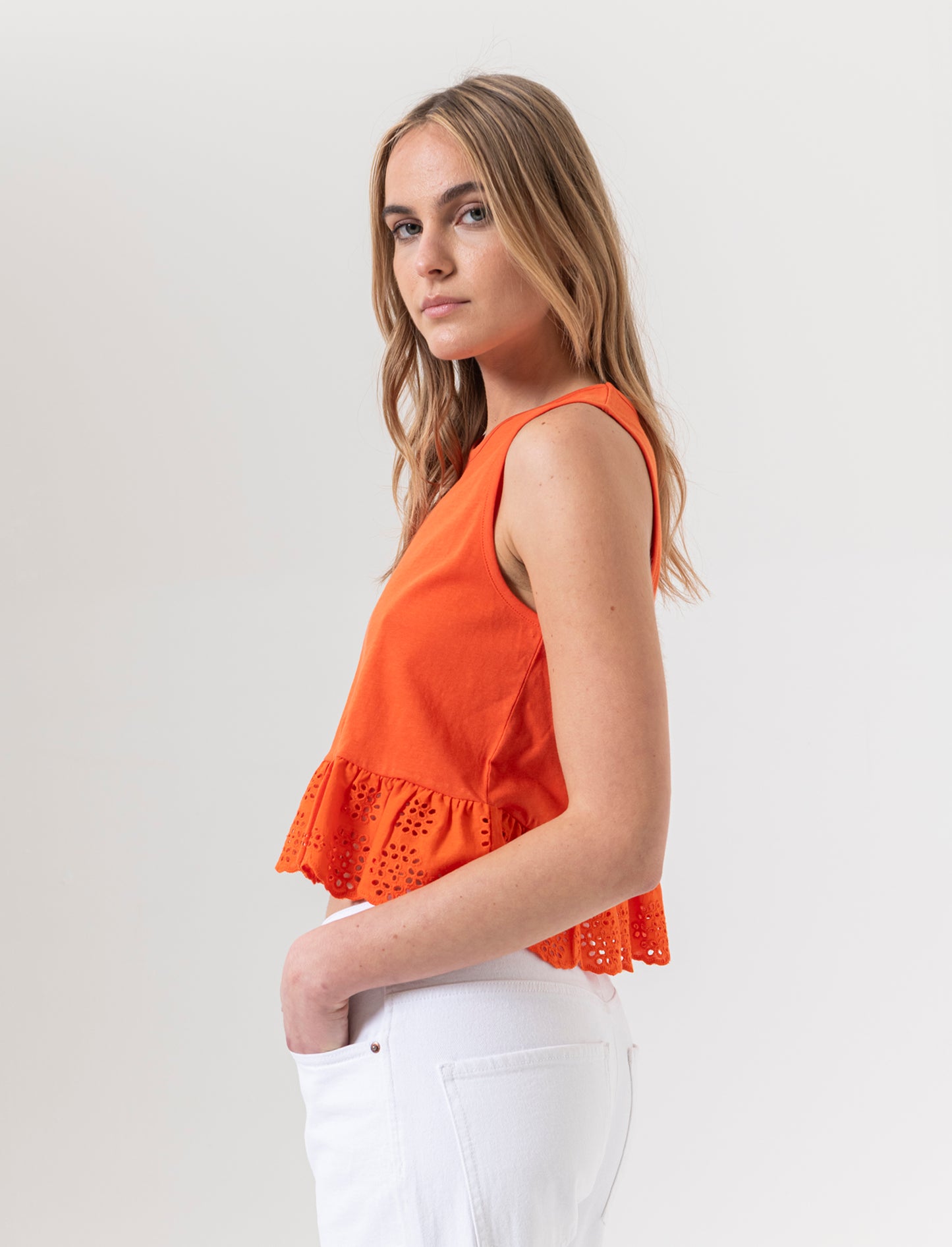 Top con volant da donna - Arancio