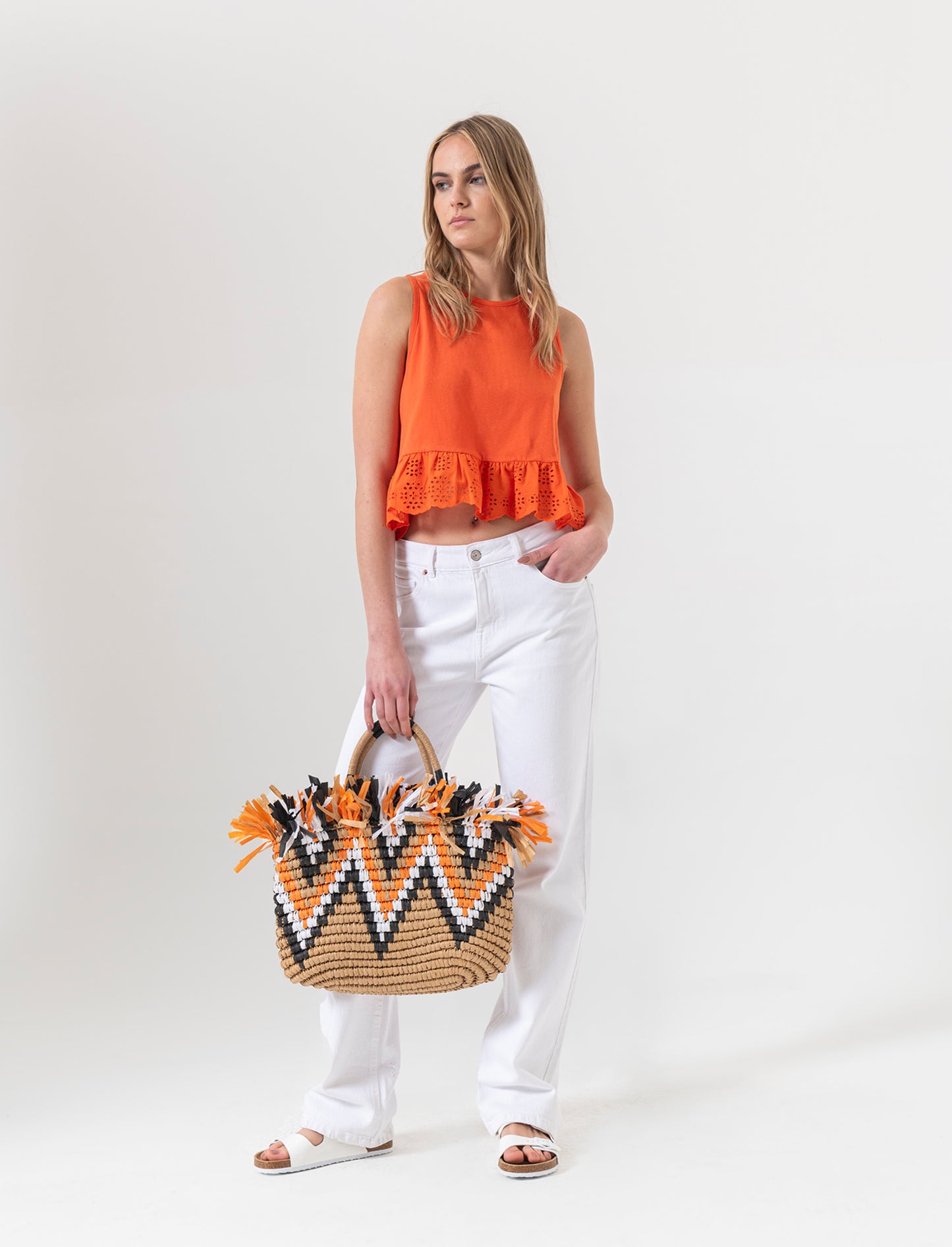 Top con volant da donna - Arancio