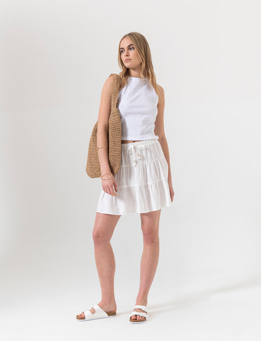 Gonna corta con balze da donna - Bianco