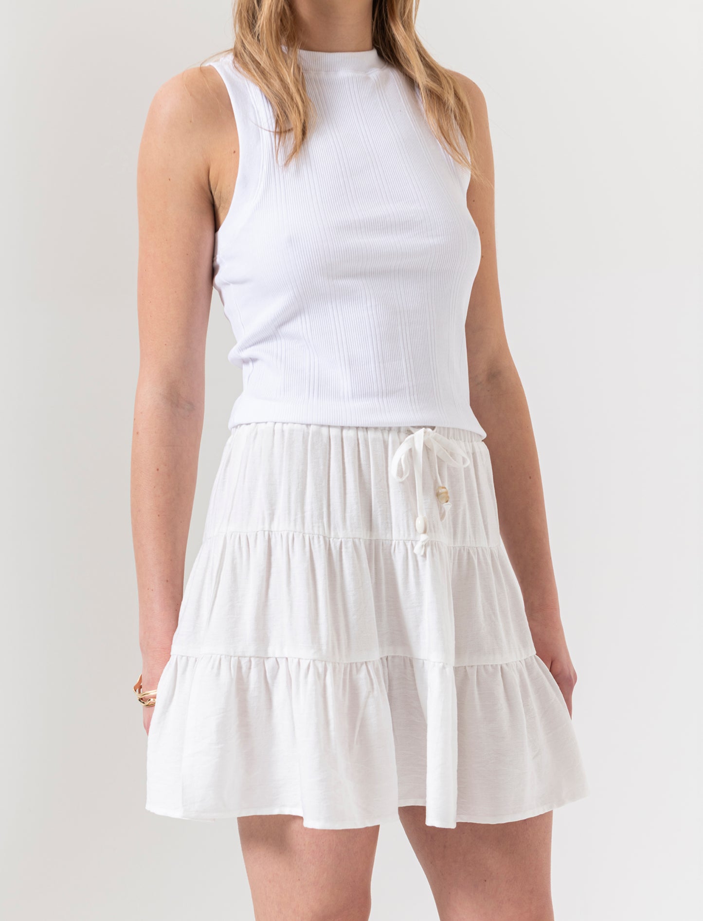 Gonna corta con balze da donna - Bianco