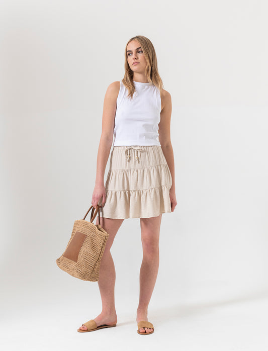 Gonna corta con balze da donna - Beige corda