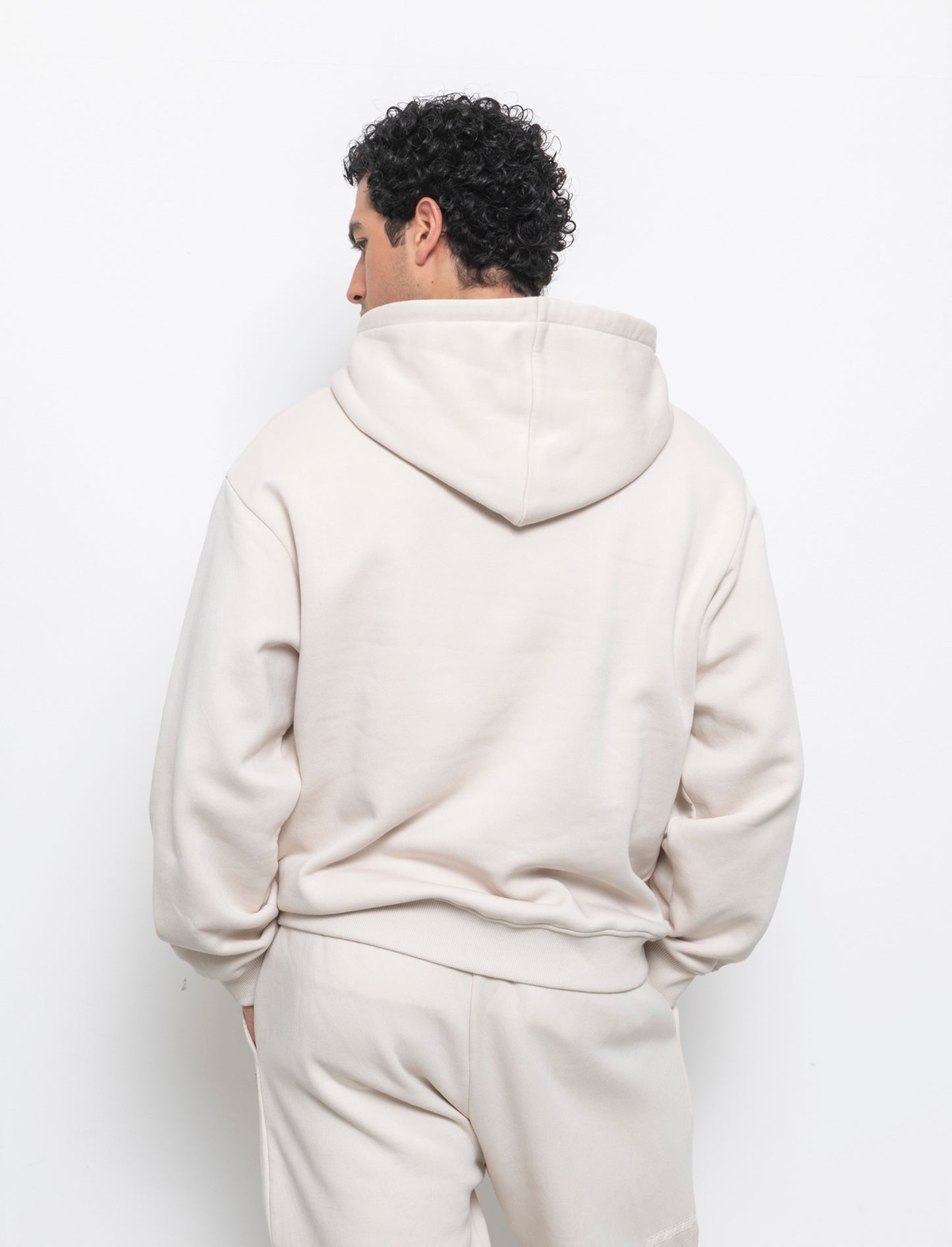 Felpa con stampe e cappuccio da uomo - Beige ecru