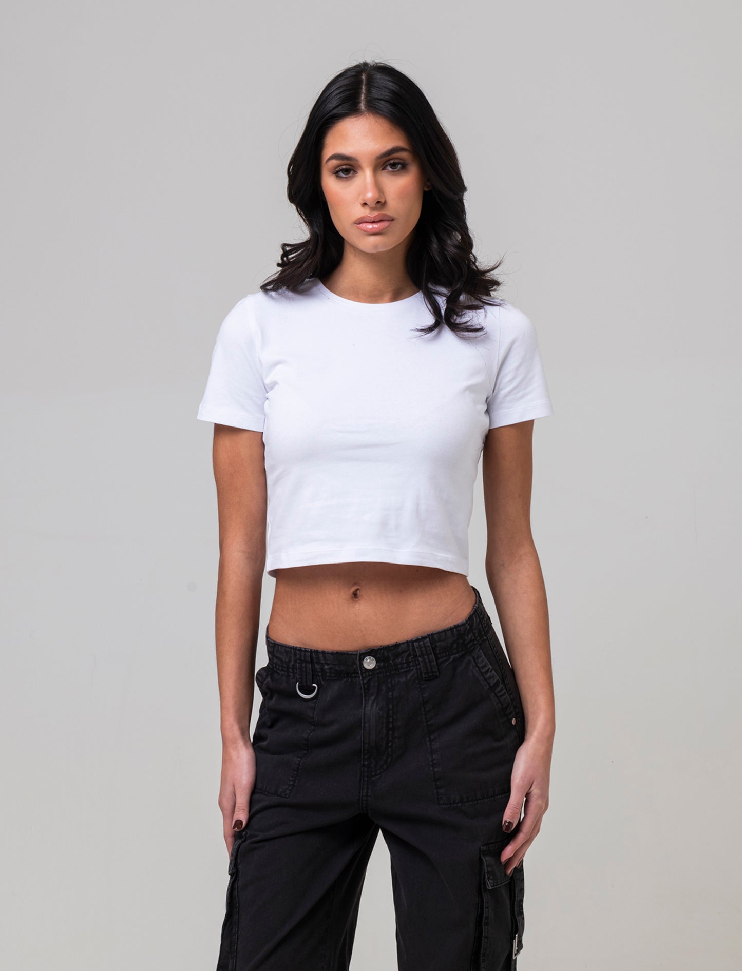 T-shirt basica crop da donna - Bianco
