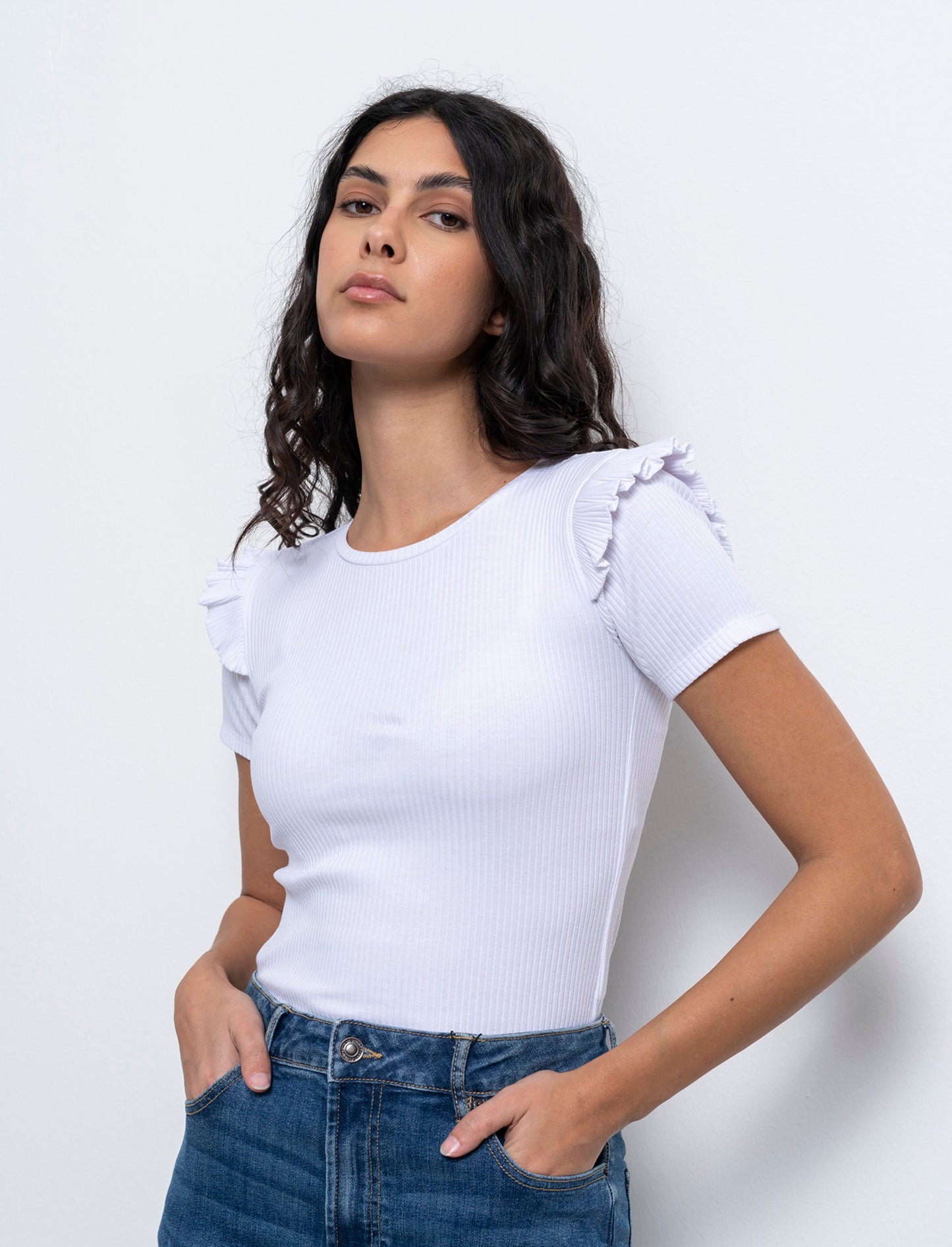 T-shirt a coste da donna - Bianco latte