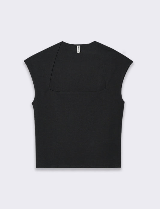 T-shirt scollo quadrato da donna - Nero