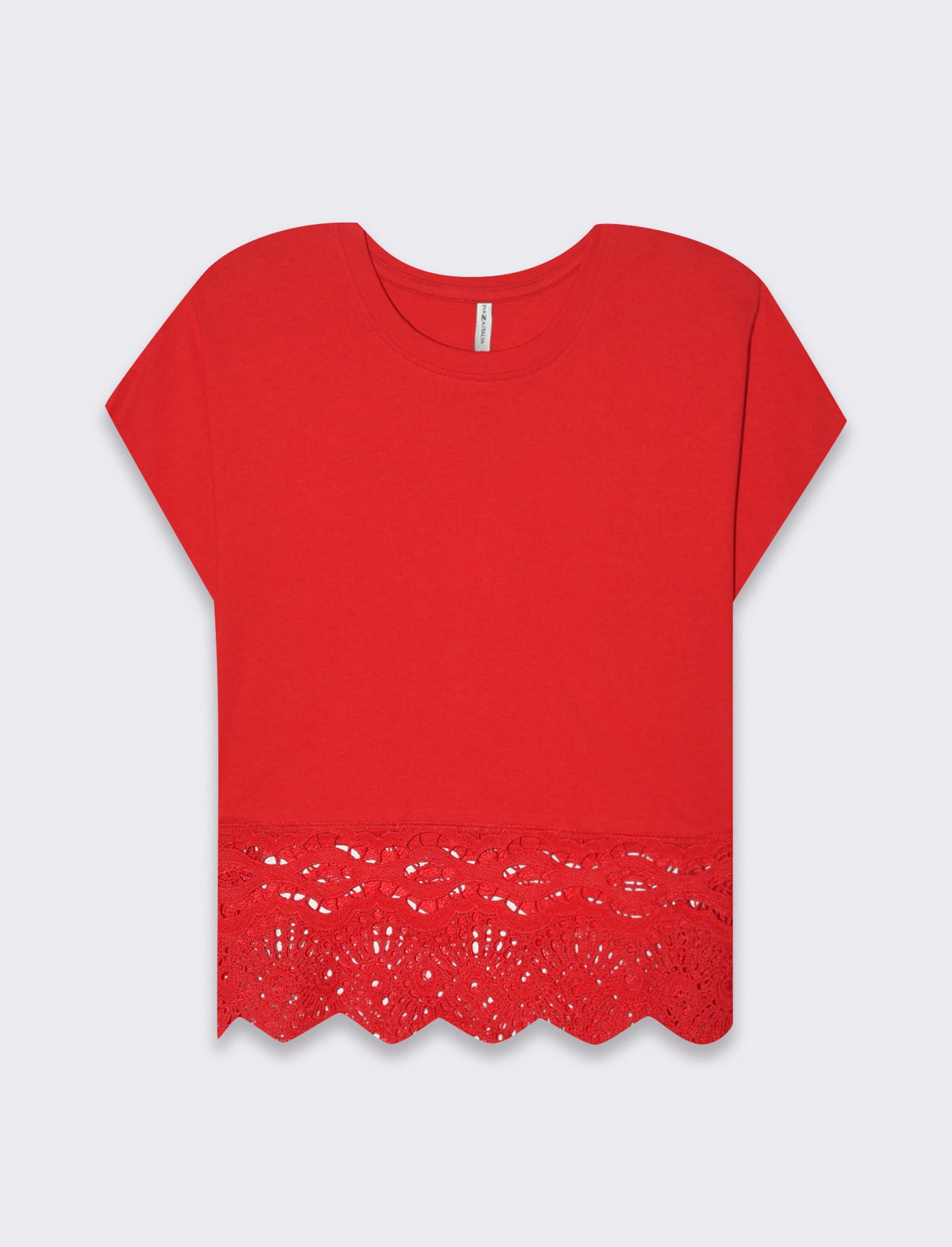 Woman's lace trim t-shirt for stylish comfort - Red