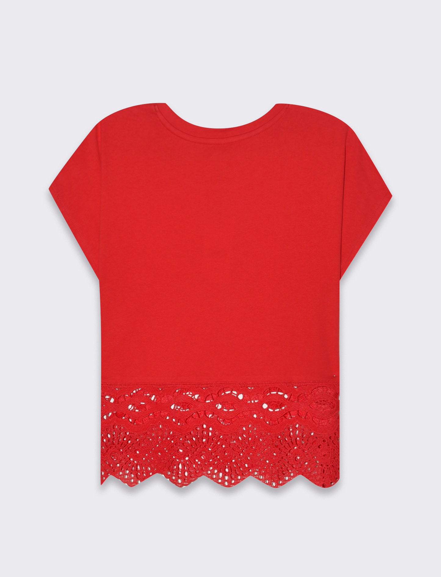 Woman's lace trim t-shirt for stylish comfort - Red