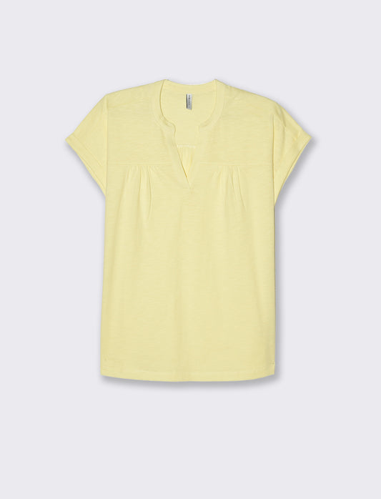 T-shirt con scollo a v da donna - Giallo pastello