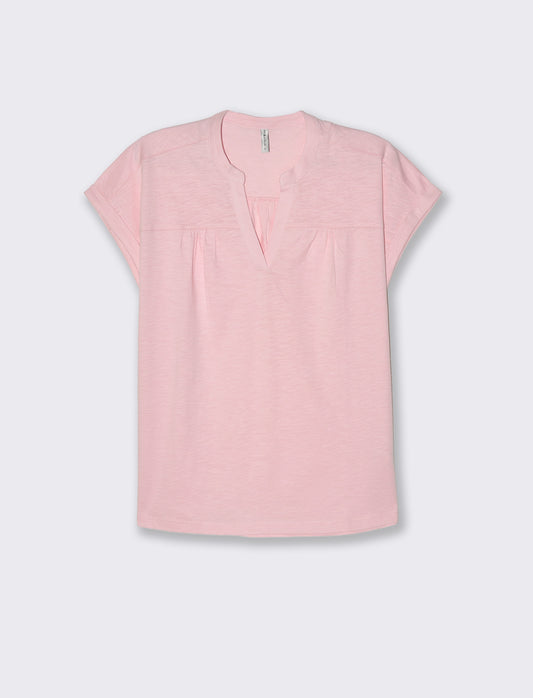 T-shirt con scollo a v da donna - Rosa plum