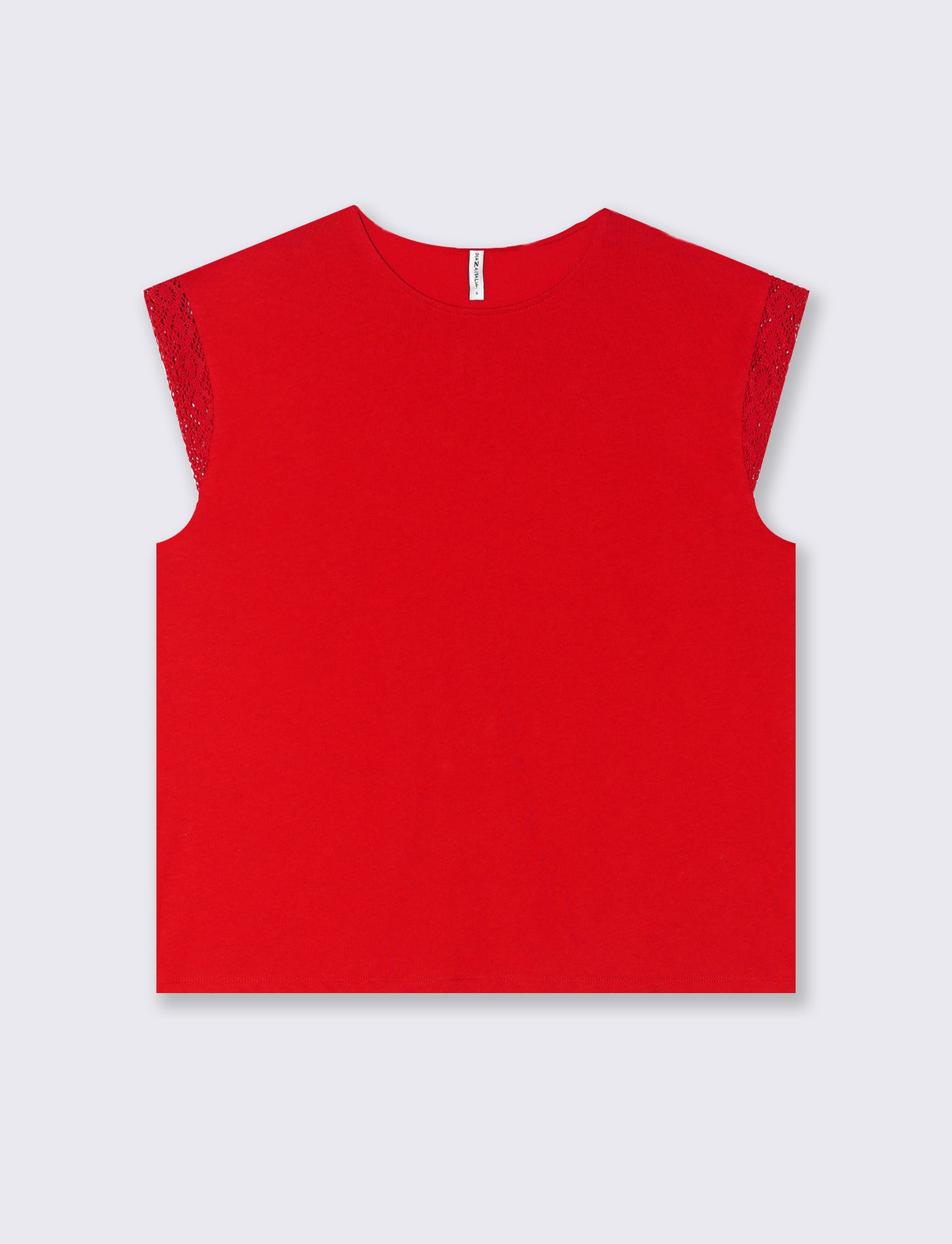 T-shirt con inserto in pizzo da donna - Rosso scarlatto