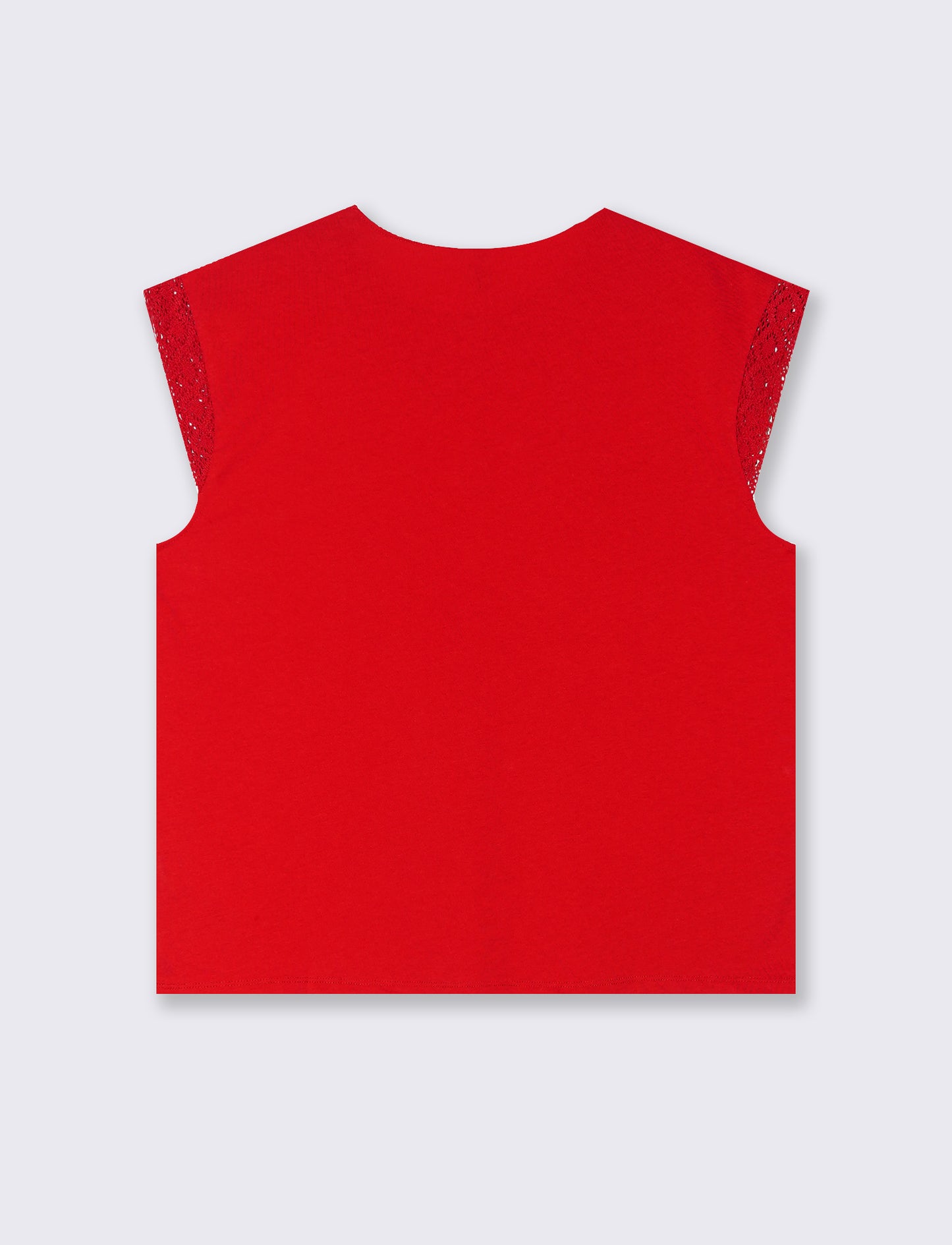 T-shirt con inserto in pizzo da donna - Rosso scarlatto