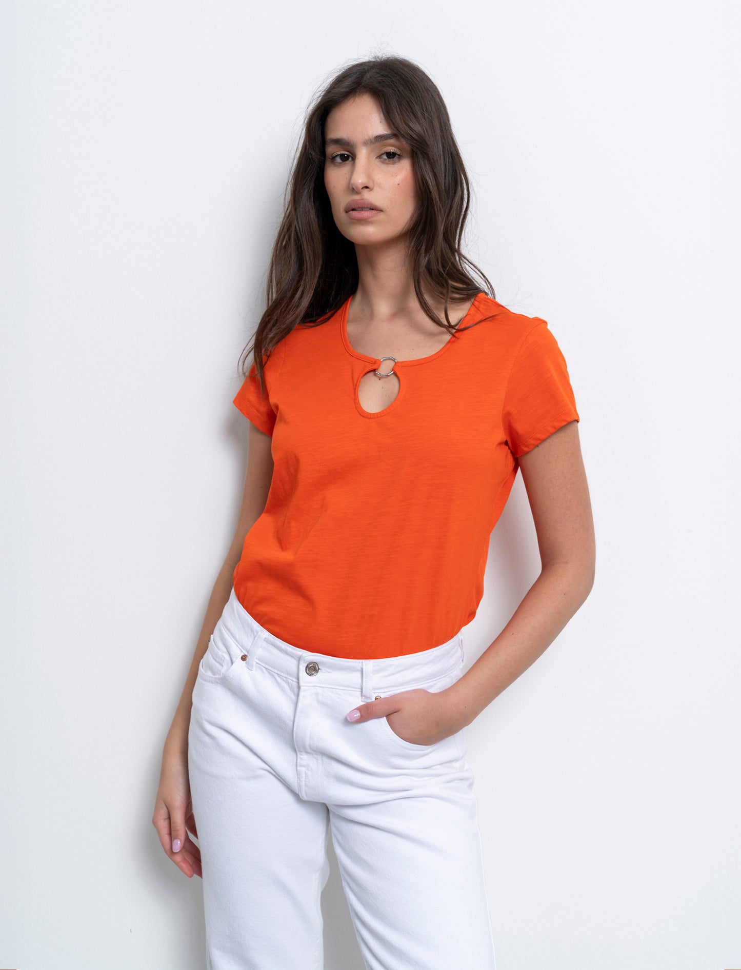 T-shirt con anello da donna - Arancio