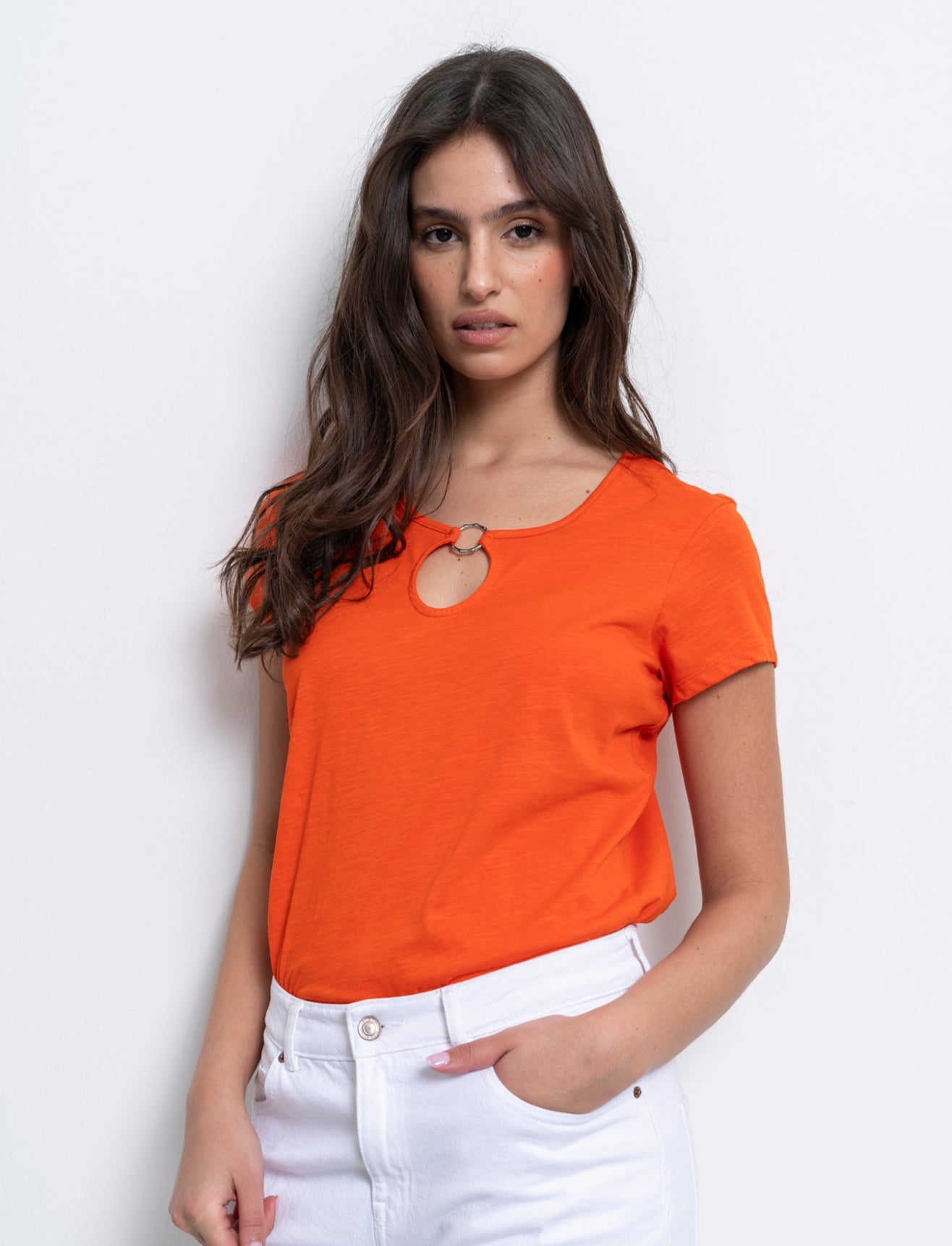 T-shirt con anello da donna - Arancio