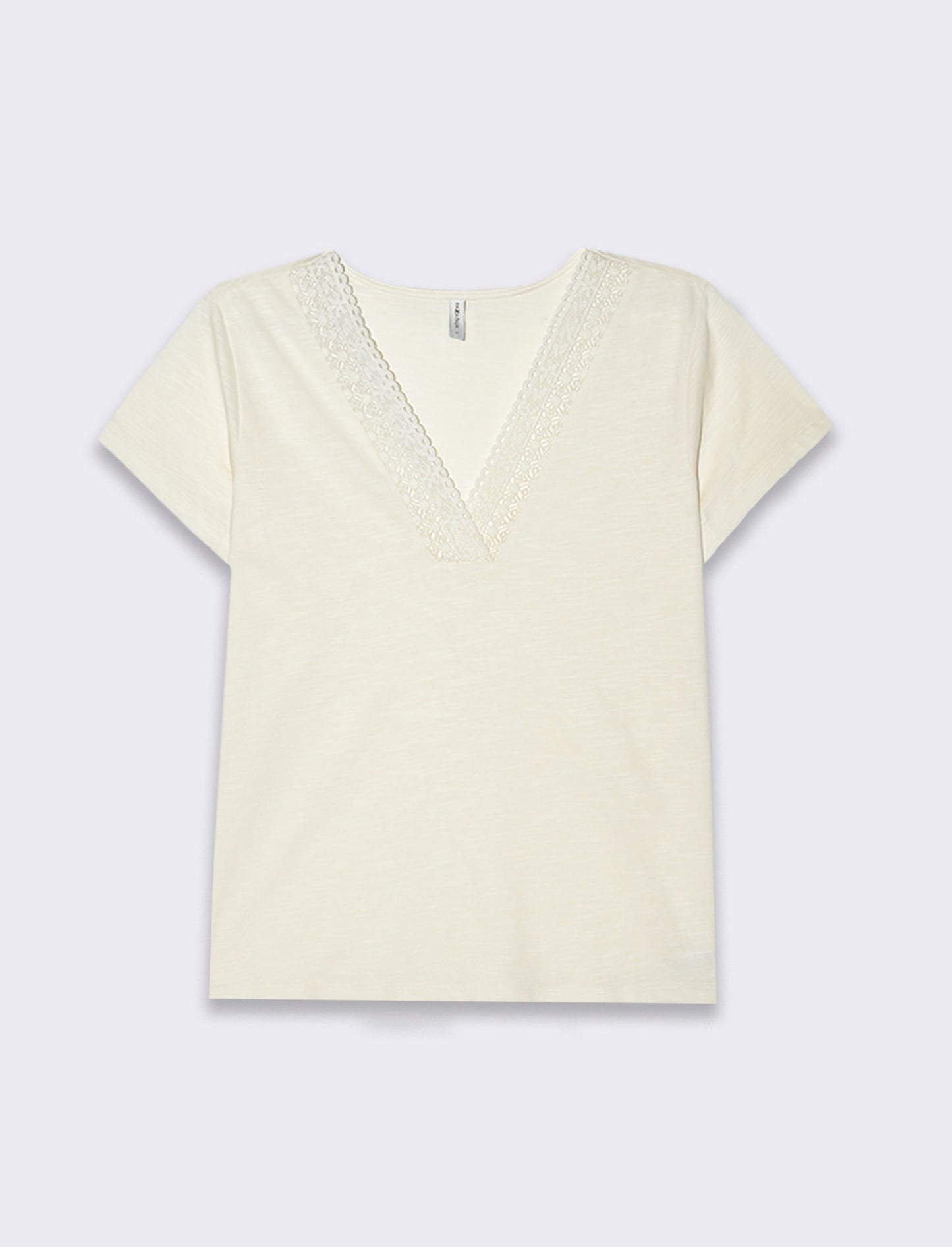 T-shirt con passamaneria sullo scollo da donna - Avorio
