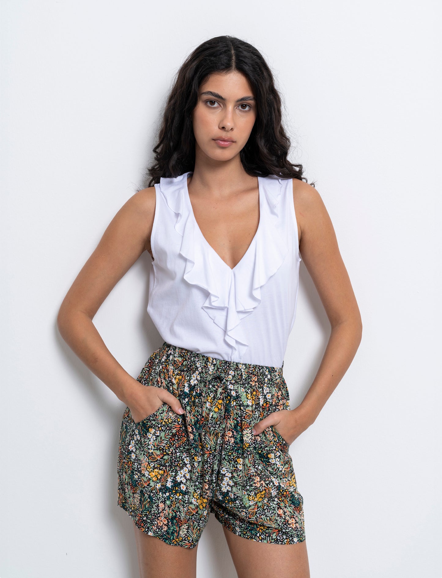 T-shirt con rouches da donna - Bianco