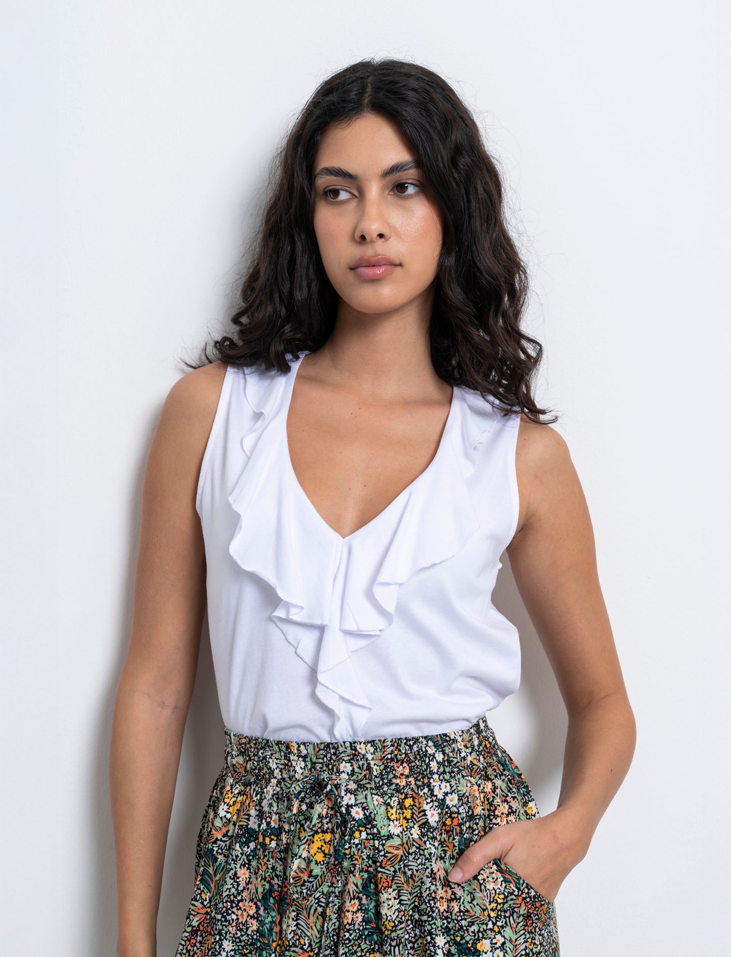 T-shirt con rouches da donna - Bianco