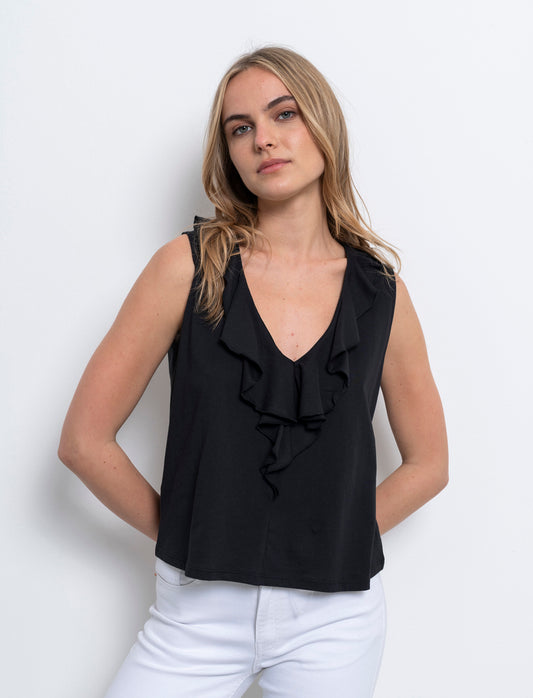 T-shirt con rouches da donna - Nero
