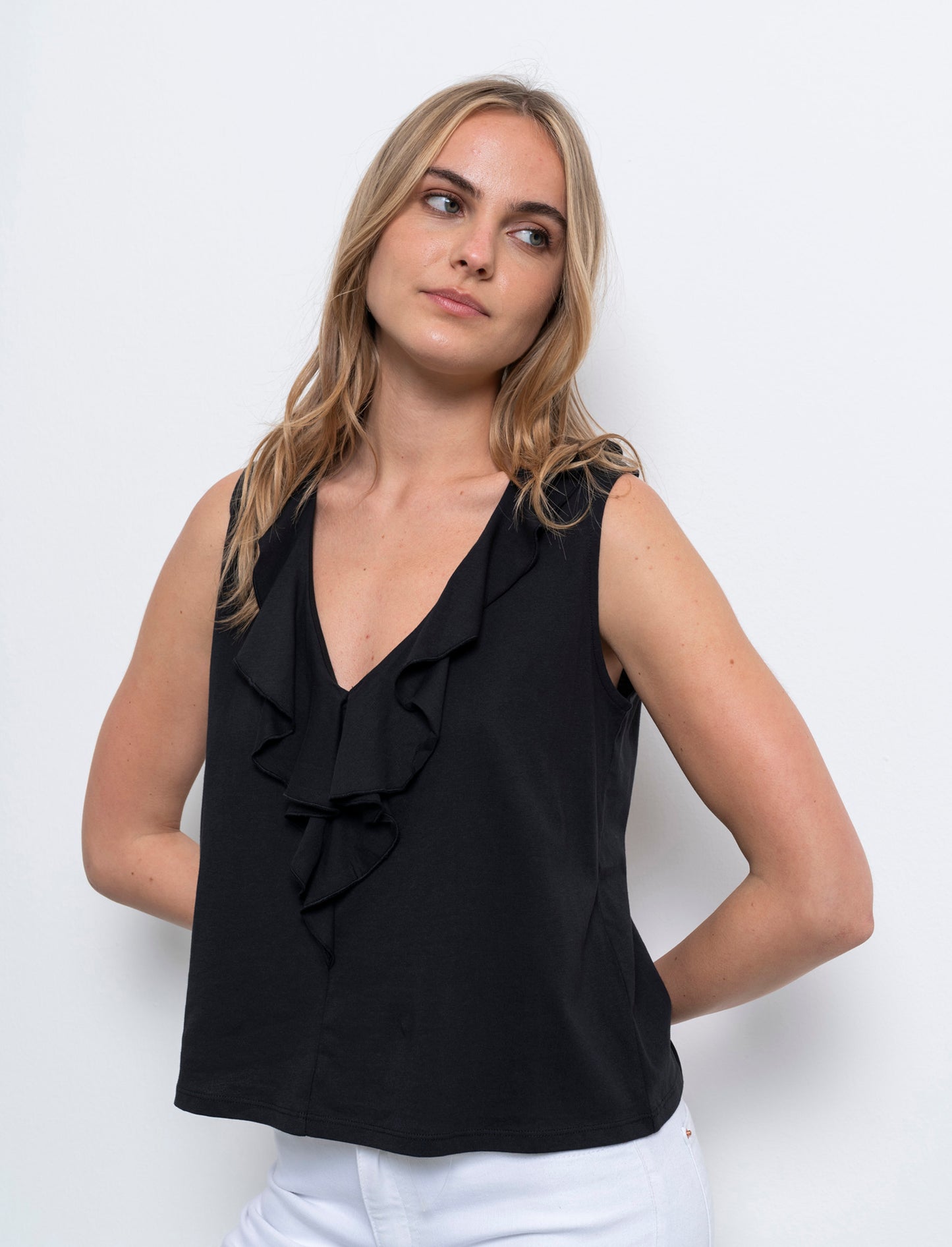 T-shirt con rouches da donna - Nero