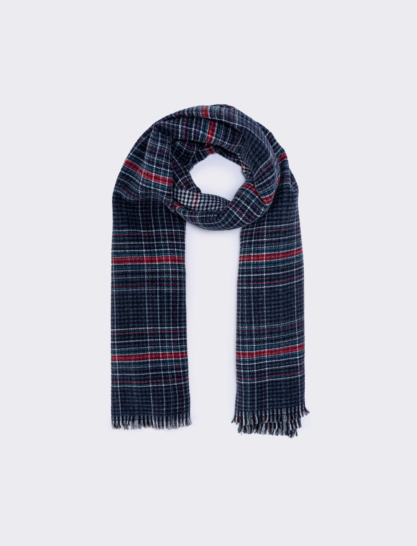 Reversible scarf with stripes and checks for men - Blue